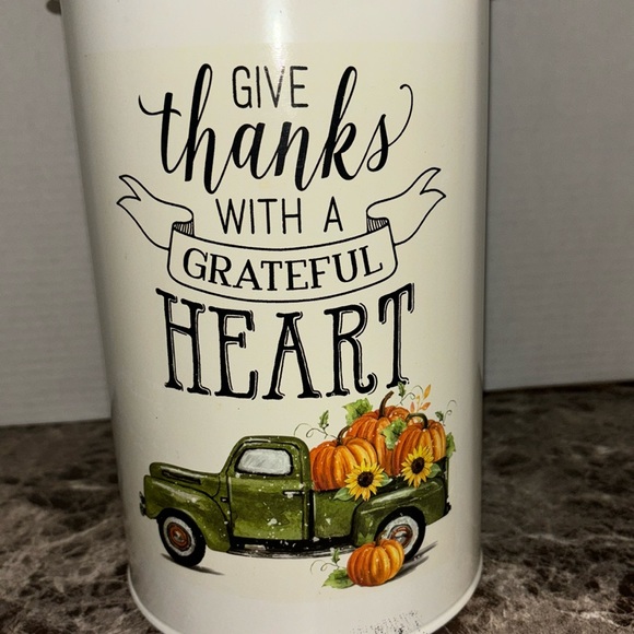 Festive Thanksgiving Decor • Fall Farmhouse Tin Metal Large Canister - Picture 5 of 6